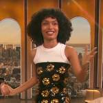 Yara Shahidi’s black floral sequin mini dress on The Drew Barrymore Show