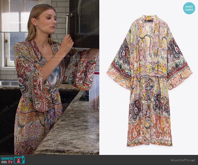 Zara Long Printed Kimono worn by Alice Caroline Horton (Lindsay Arnold) on Days of our Lives