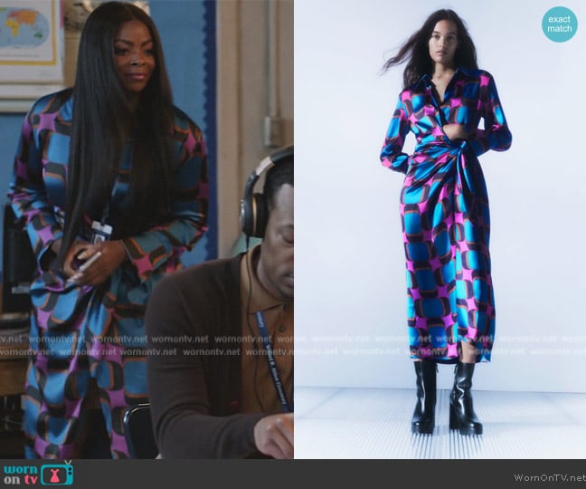 Zara Printed Wrap Dress worn by Ava Coleman (Janelle James) on Abbott Elementary
