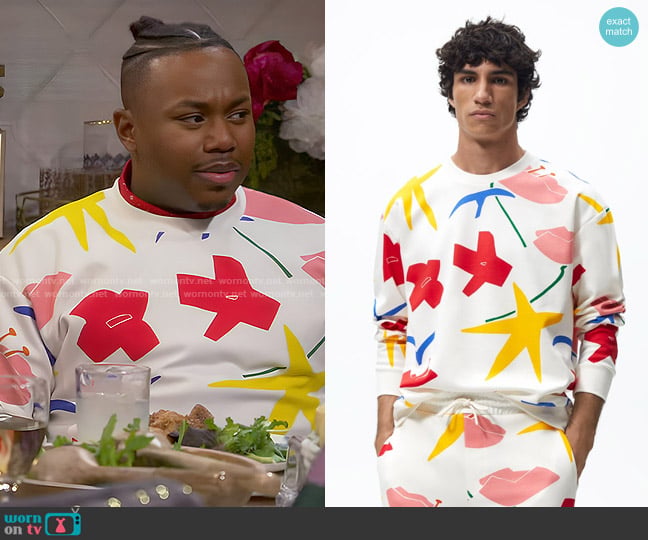 Zara Sebastian Curi Graphic Sweatshirt worn by Marty (Marcel Spears) on The Neighborhood