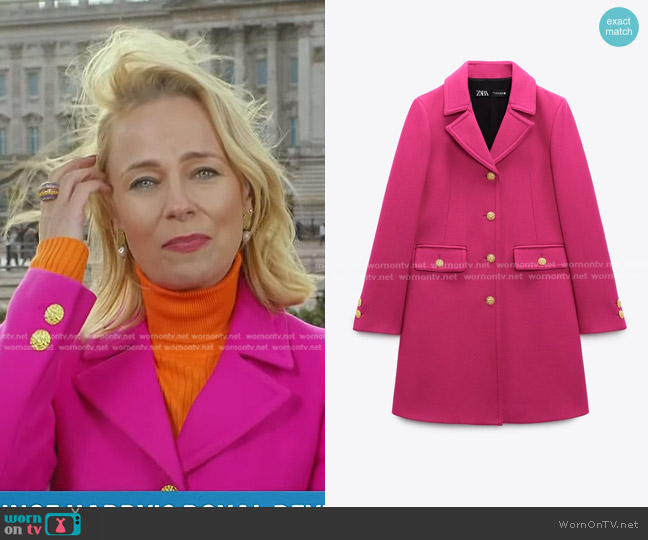 Zara Tailored Wool Coat in Fuchsia worn by Daisy McAndrew on Today