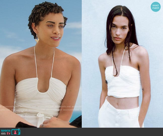 Zara Draped Halter Top worn by Ruby Akuda (Kiara Barnes) on Fantasy Island