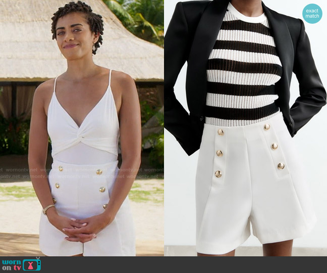 Zara Gold Button Shorts worn by Ruby Akuda (Kiara Barnes) on Fantasy Island