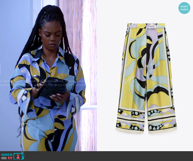 Zara Printed Palazzo Trousers worn by Sabrina Hollins (Novi Brown) on Tyler Perrys Sistas
