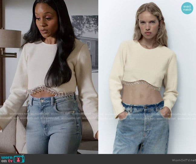 Zara Jewel Soft Sweatshirt worn by Simone (Geffri Hightower) on All American Homecoming