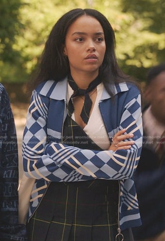 Zoya’s blue geometric print track jacket on Gossip Girl