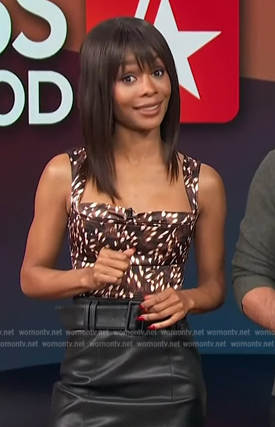 Zuri’s brown printed top on Access Hollywood