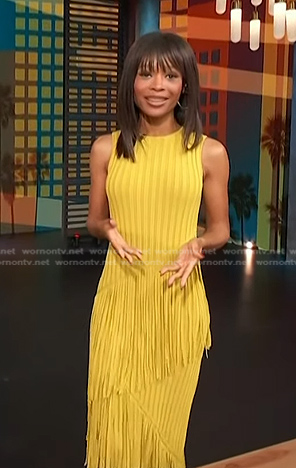 Zuri’s yellow ribbed fringed dress on Access Hollywood