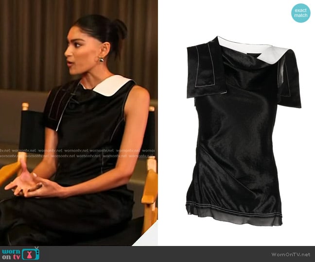 3.1 Phillip Lim Asymmetric Drape Satin Top worn by Pritika Swarup on Today