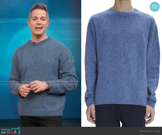 A.P.C. Chandler Crewneck Sweater in Blue worn by Jason Kennedy on Access Hollywood