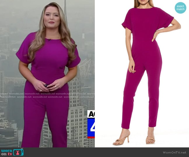 Alexia Admor Sadie Boatneck Tapered Jumpsuit in Magenta worn by Dani Beckstrom on Good Morning America