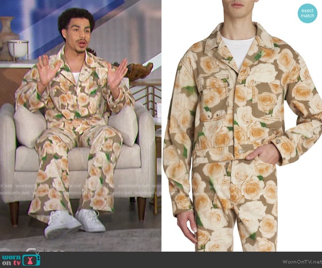 Acne Studios Opah Rose Print Denim Jacket worn by Marcus Scribner on The Talk