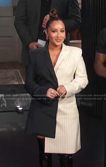 Adrienne’s pinstripe asymmetric blazer dress on E! News