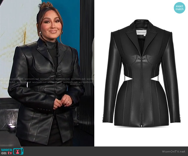 Aleksandre Akhalkatsishvili Faux Leather Cutout Blazer worn by Adrienne Houghton on E! News