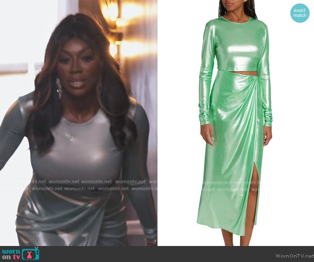 The Andamane Cut-out detail wrap dress worn by Wendy Osefo on The Real Housewives of Potomac