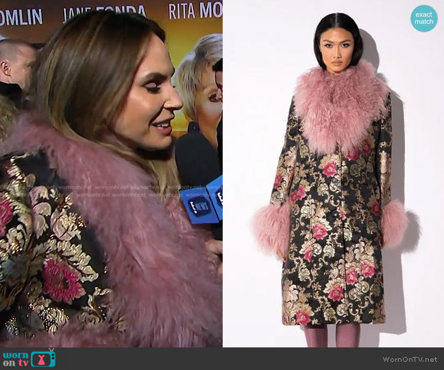 Azalea Wang Cherry Lane Brocade Trench With Mohair Fur worn by Keltie Knight on E! News
