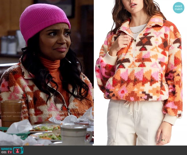 Billabong Time Off Fleece Jacket in Canyon Sunset worn by Randi (Kyla Pratt) on Call Me Kat