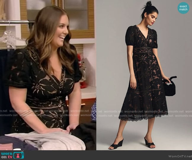 Anthropologie By Anthropologie Puff-Sleeve Lace Dress worn by Monica Mangin on Live with Kelly and Mark