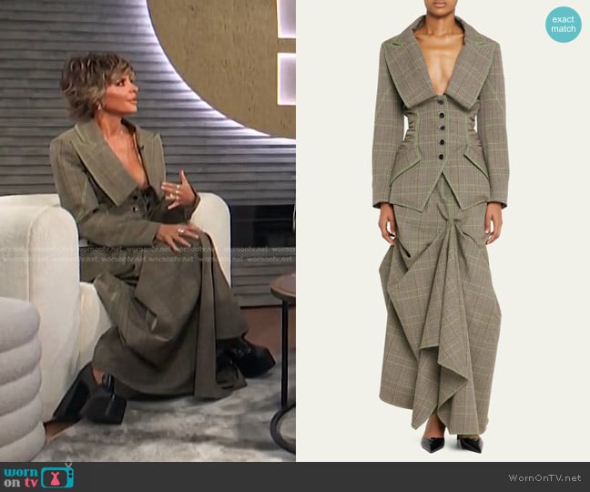 Christopher John Rogers Prince of Wales Cowl Collar Fitted Jacket worn by Lisa Rinna on E! News