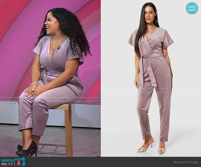 Closet Velvet Wrap Straight Leg Jumpsuit worn by Arianna Davis on Today