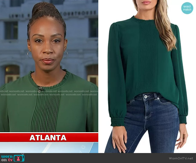 Cece Pintucked Smocked Cuff Chiffon Top in Alpine Green worn by Blayne Alexander on Today