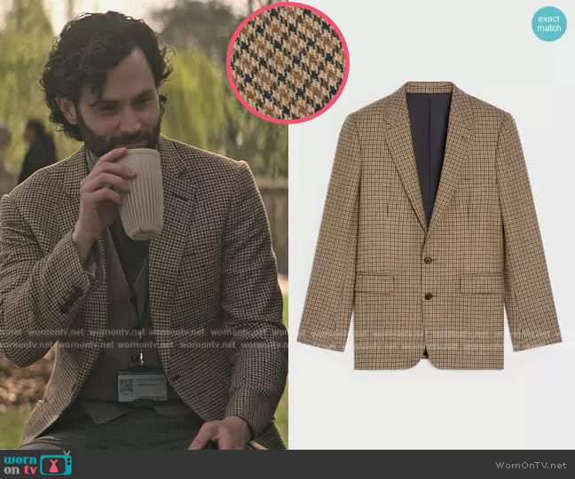 Celine Classic Jacket in Checked Wool worn by Joe Goldberg (Penn Badgley) on You