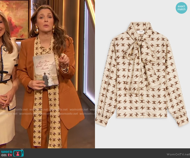 Celine Lavalliere Blouse in Shiny Matte Silk worn by Drew Barrymore on The Drew Barrymore Show