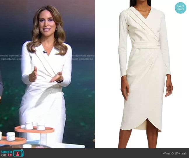 Chiara Boni La Petite Robe Jodene Pleated Wrap Midi Dress in Cream worn by Rhiannon Ally on Good Morning America