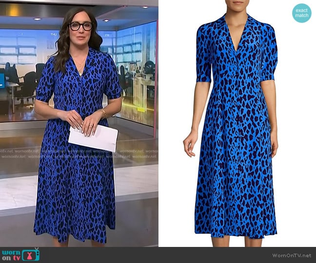 Diane von Furstenberg Cinch Sleeve Silk Midi Shirt Dress worn by Savannah Sellers on NBC News Daily