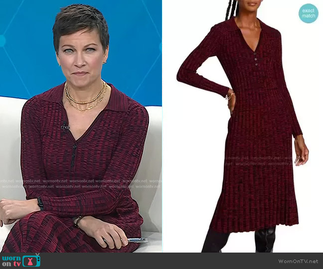 Elie Tahari Polo Midi-Dress in Garnet Noir Space Dye worn by Stephanie Gosk on Today