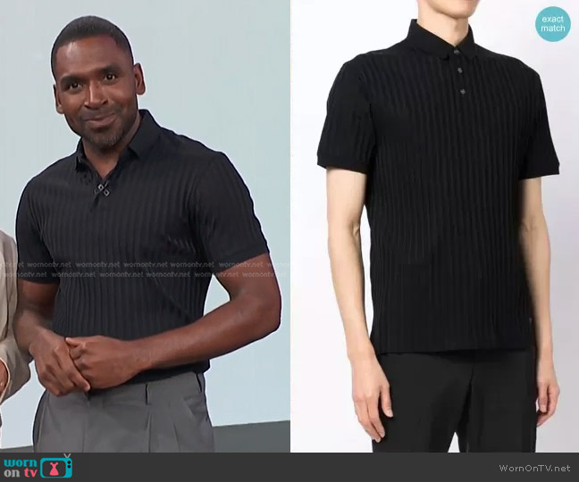 Emporio Armani Fine-Ribbed Polo Shirt worn by Justin Sylvester on E! News