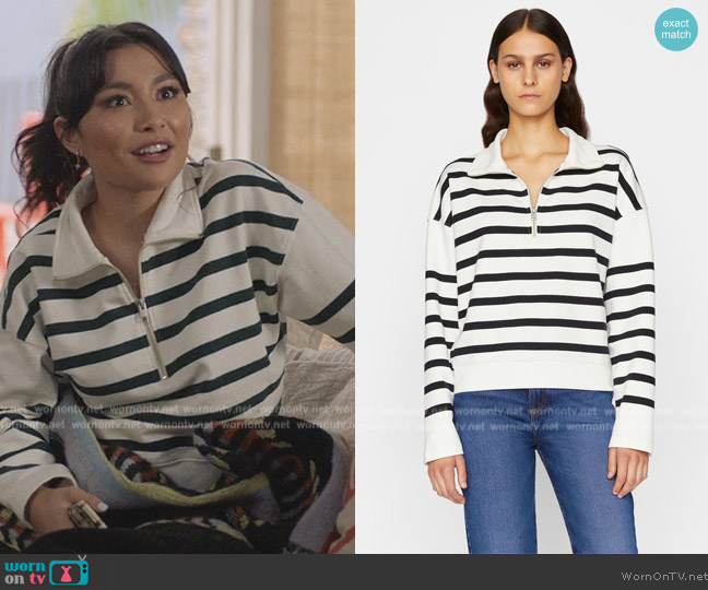 Frame Half Zip Pullover in Off White Multi worn by Jamie (Miya Horcher) on All American