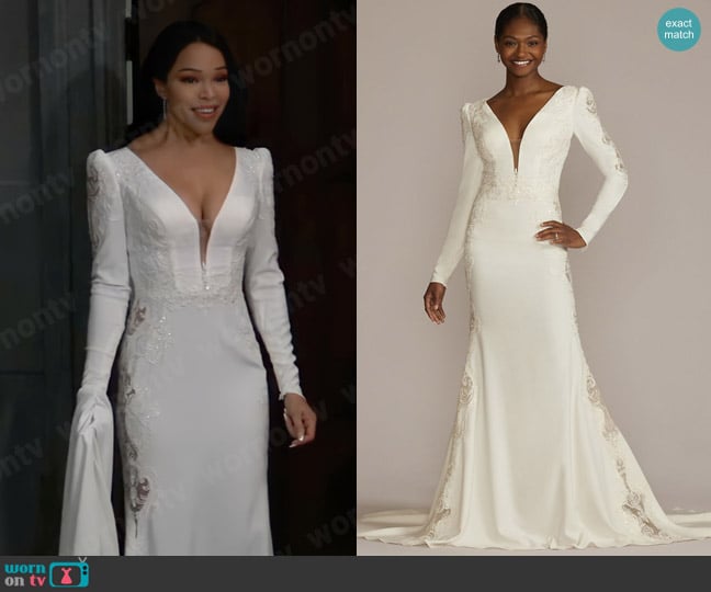 Galina Signature Long sleeve crepe mermaid gown with illusion sides worn by Portia Robinson (Brook Kerr) on General Hospital