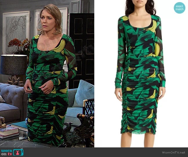 Ganni Ruched Scoop Neck Long Sleeve Midi Dress worn by Nicole Walker (Arianne Zucker) on Days of our Lives