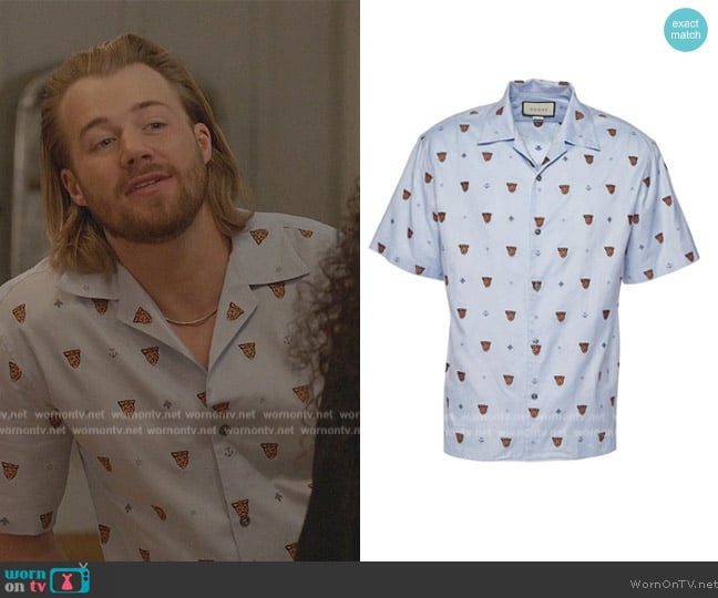 Gucci Pale Blue Cotton Tiger Embroidered Bowling Shirt worn by JJ Parker (Hunter Clowdus) on All American
