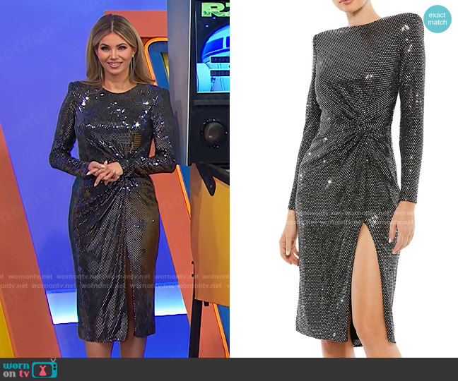 Mac Duggal Metallic Long Sleeve Cocktail Dress worn by Amber Lancaster on The Price is Right