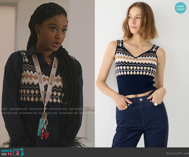 Cashmere Fair Isle tank top jby J. Crew worn by (Iyana Halley) on All American Homecoming