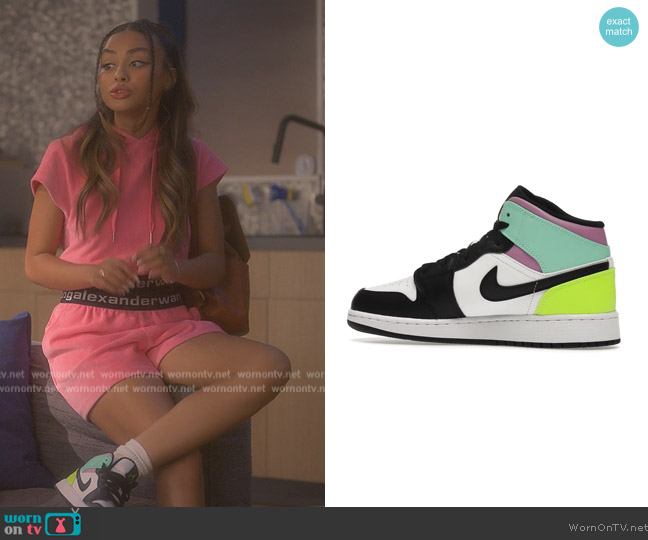 Jordan Mid Pastel Black Toe High Tops worn by Kiela (Daniella Perkins) on Grown-ish
