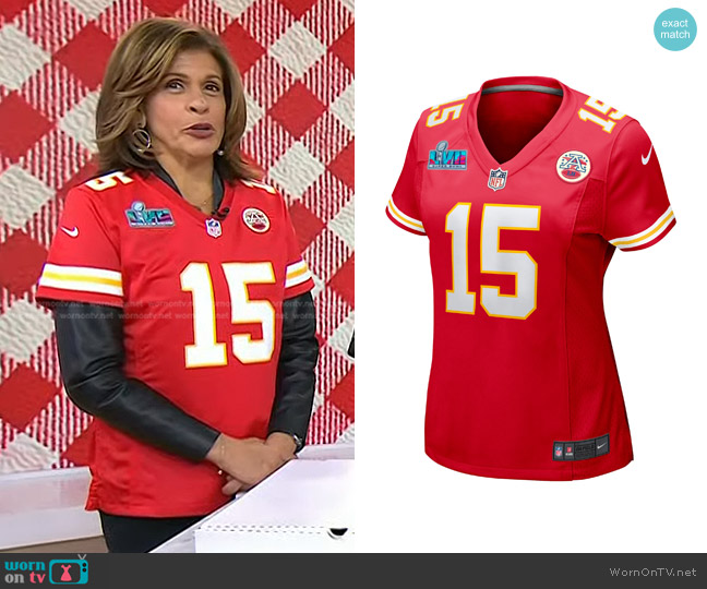 Nike Kansas City Chiefs Patrick Mahomes Super Bowl LVII Patch Game Jersey worn by Hoda Kotb on Today