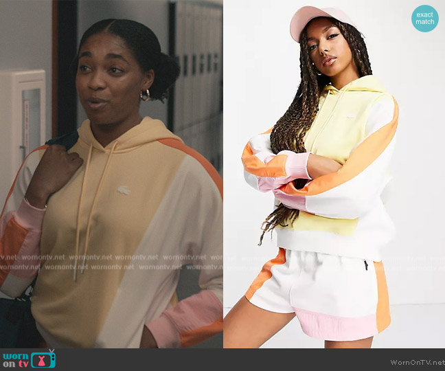 Lacoste Color Block Hoodie in multi - part of a set worn by Lisa (Simone Joy Jones) on Bel-Air
