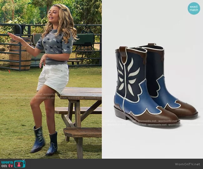Zara Leather Cowboy Ankle Boots worn by Destiny Baker (Mallory James Mahoney) on Bunkd