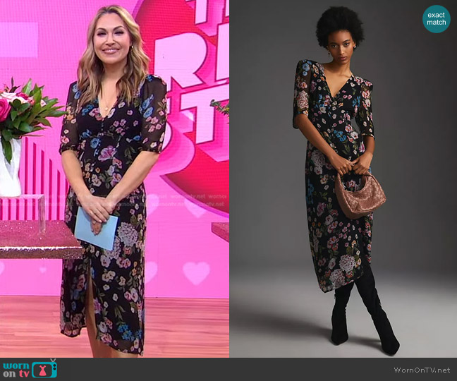Maeve Puff-Sleeve Midi Dress worn by Lori Bergamotto on Good Morning America