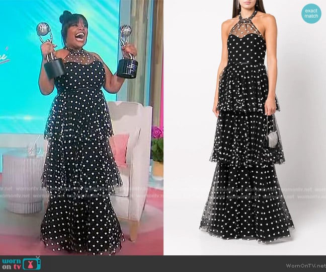 Marchesa Notte Heart-print tiered maxi gown worn by Sherri Shepherd on Sherri