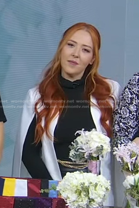 Marissa LaRochelle’s white cape jacket on Good Morning America