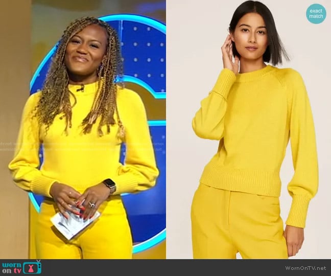 Marissa Webb Collective Crewneck Sweater in Yellow worn by Janai Norman on Good Morning America