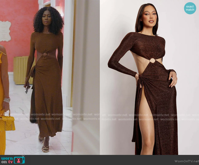 Meshki Christina Backless Maxi Wrap Dress worn by Kiki Barth (Kiki Barth) on The Real Housewives of Miami