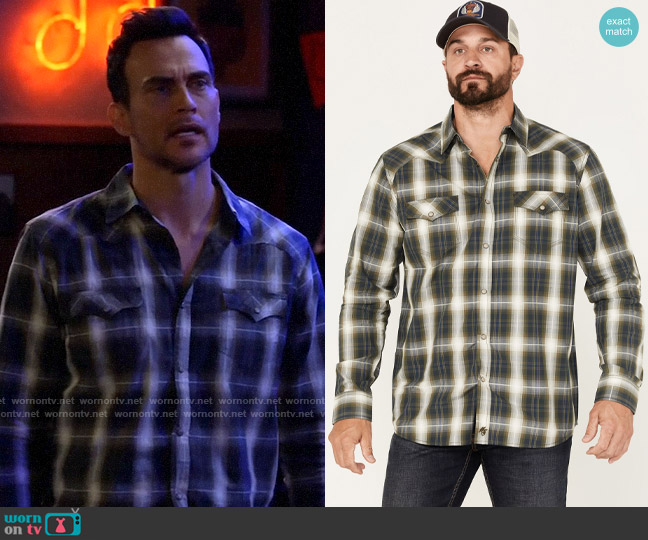 Moonshine Spirit All Day Long Large Plaid Snap Western Shirt worn by Max (Cheyenne Jackson) on Call Me Kat