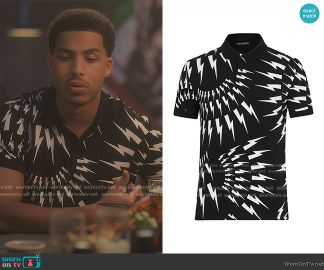 Neil Barrett Crazy Bolts Polo Shirt worn by Andre Johnson, Jr. (Marcus Scribner) on Grown-ish