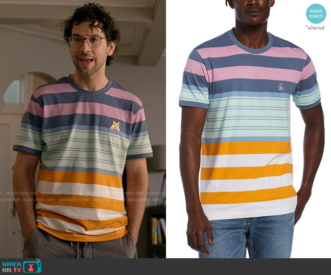 Original Penguin Engineered Stripe T-Shirt worn by Edward (Rick Glassman) on Not Dead Yet