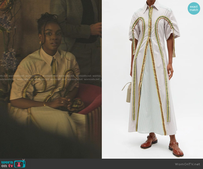 Rave Review Signe Striped Trim Cotton Poplin Shirt Dress worn by Princess Blessing (Ozioma Whenu) on You